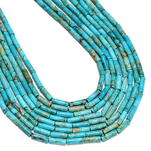 30 Pcs 4x13mm Turquoise Blue Sea Sediment Imperial Jasper Round Tube Beads for Jewelry Making Bracelets DIY Crafts - color: Turquoise Blue Sea Sediment Jasper, size: 4x13mm
