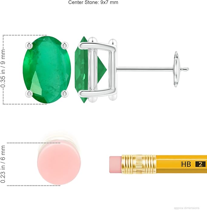 ANGARA Natural Emerald Earrings for Women | Oval Shape Emerald Classic Earrings in 14K Solid Gold/Platinum | May Birthday, Anniversary, Gemstone Jewellery Gift