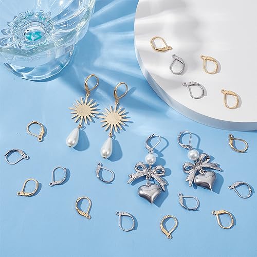 Beebeecraft 1 Box 100Pcs Leverback Earring Findings 24K Gold Plated Brass and Stainless Steel Clasp Earring Hooks 2 Colors Lever Earring Hooks with 1.5mm Horizontal Loops for DIY Jewelry Making - color: 100Pcs 24K Gold Plated 304 Stainless Steel #3