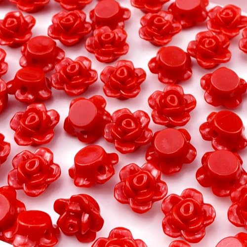 200pcs Acrylic Rose Flower Beads Candy Color Flat Back Spacer Beads Loose Pastel Colorful Decor for DIY Crafts Jewelry Making Bracelet Necklace Earrings(Red) - color: Red