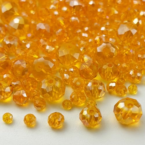 600pcs Crystal Glass Beads 3mm 4mm 6mm 8mm 10mm Rondelle Faceted Crystal Beads Spacer Beads for Necklace Bracelet Earrings DIY Jewelry Crafts Making Supplies(Orange AB) - color: Orange AB