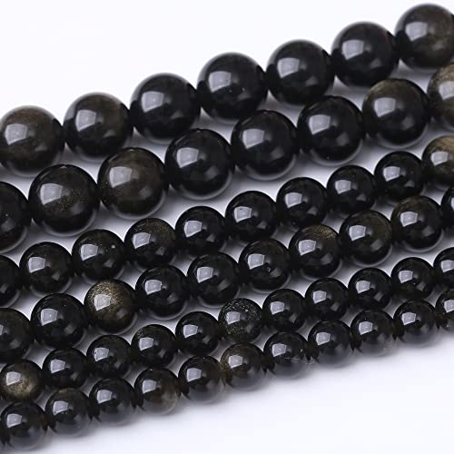 6MM Black Golden Obsidian Round Loose Beads Natural Gem Beads Crystal Energy Stone Beads for Jewelry Making DIY Bracelet Necklace - color: Black Golden Obsidian, size: 6mm