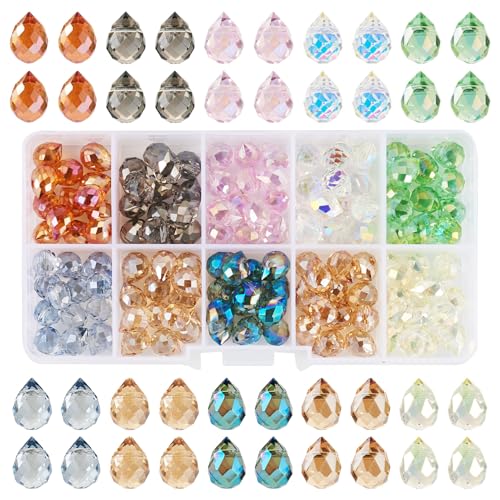 130Pcs Faceted Teardrop Glass Beads Electroplate Top Drilled Drop Spacer Beads Colorful Crystal Waterdrop Dangle Charms Chandelier Pendants for DIY Earring Bracelet Necklace Jewelry Making - color: Mixed Color-B