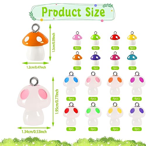 Augshy Mushroom Charms, 64 Pcs Mushroom Resin Charm Beads Ornament Glow in The Dark Pendant for DIY Bracelet Necklace Jewelry Making - style: Mushroom Style