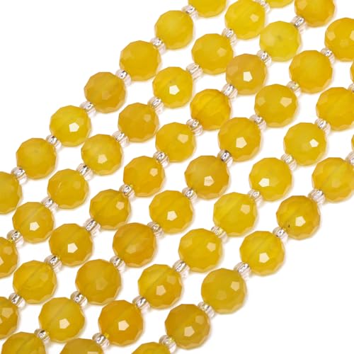 8×5mm Yellow Agate Natural Stone Beads for Jewelry Making About 35-40pcs 1 Strand 15" Drilled Flat Faceted Cabochon Gemstone Beads for Bracelets Necklace DIY Crafts - color: Yellow Agate
