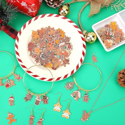 MARFOREVER 120 PCS Christmas Gingerbread Man Snowman Charms, Christmas Charms for Jewelry Making Assorted Enamel Winter Gingerbread Xmas Charm Pendants for Bracelet Necklace Earrings Making Supplies - style: Gingerbread Man