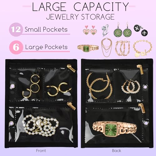 Travel Jewelry Organizer Case,Jewelry Bags Jewelry Storage Book Binder with Clear Zipper Velvet Pouch for Traveling,Earrings, Rings, Necklace, Bracelet (Inner Pages, 3 PCS) - color: Inner Pages,Black,3 PCS