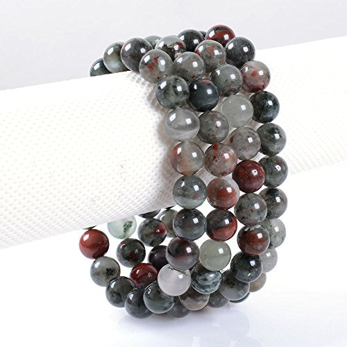 Justinstones 8mm Round Beads Stretch Bracelet 7 Inch Unisex - color: African Bloodstone
