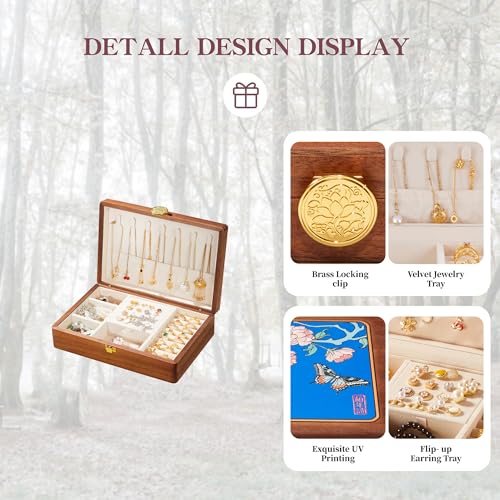 Travel Jewelry Case Small Wood Jewelry Organizer Jewelry Box for Women (Nut-Brown Print D) - color: Nut-Brown Print D