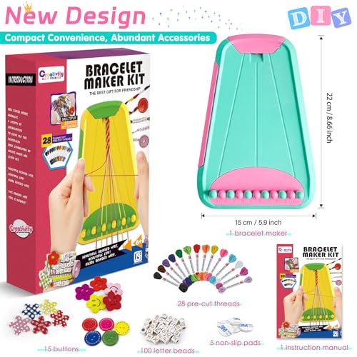Friendship Bracelet Making Kit for Girls Ages 8-12, Kids Jewelry Making Kit with 28 Pre-Cut Threads and Letter Beads, Arts and Crafts for Kids, Birthday Easter Gifts for 6 7 8 9 10 11 12 Year Old - color: LightBlue/Pink