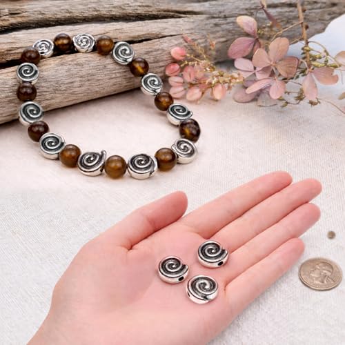 Tibetan Silver Spacer Beads 8mm Flat Round – 77pcs Metal Spacer Beads for Jewelry Making, Bracelets, Necklaces & Earrings DIY Supplies, Antique Silver Zinc Alloy - color: Silver Snail