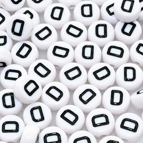 Amaney 100pcs D Letter Beads 7x4mm White Round Acrylic Black Alphabet for Bracelet Jewelry Making - color: D