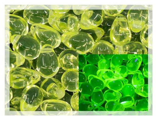 Czech 50-Piece Glass Beads, 6x9mm, Teardrop Transparent Yellow Uranium Glass (Glows Under UV) - color: Yellow Uranium