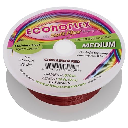 Soft Flex Econoflex Hobby Beading Wire - Flexible Stainless Steel Wire for Crafting - 7 Strand 0.19 30 Ft - style: Cinnamon Red
