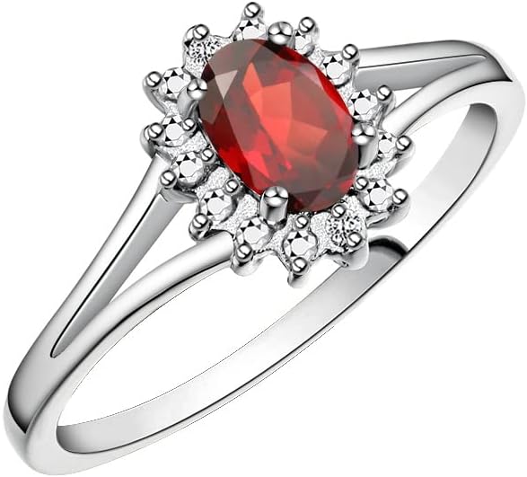 Rylos 14K White Gold Classic Halo Ring: Diamonds, 6X4MM Oval Gemstone - Birthstone Jewelry for Women - Stunning Diamond Gold Ring Sizes 5-10