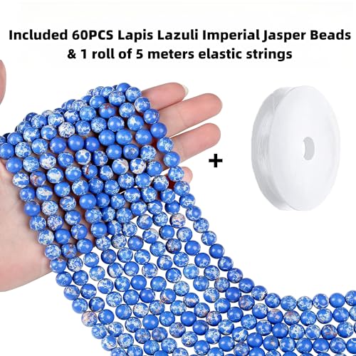 QINJIEJIE 60PCS Lapis Lazuli Imperial Jasper Beads 8mm Stone Beads Round Loose Gemstone Bead for Bracelet Beading Crystal Jewelry Making DIY Necklace Earrings 0.32" - color: Lapis lazuli Imperial Jasper, size: 60PCS