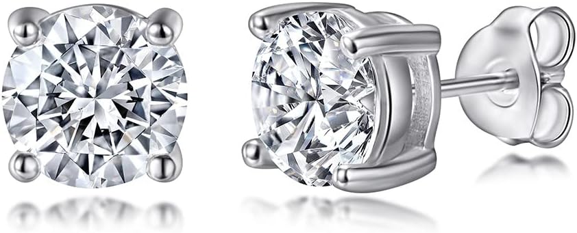 Gemlux 14K Gold Four-Prong Moissanite Ring Stud Earrings Necklace Set, Women's Luxury Three-Piece Jewelry Set, Classic Diamond-Inspired Jewelry