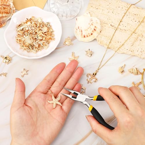 MARFOREVER 120 PCS Summer Beach Charms for Jewelry Making, Assorted KC Gold Ocean Life Sea Animal Charm Pendants Starfish Seashell Conch Charms for DIY Bracelet Necklace Earrings Making Crafting - style: Gold Sea