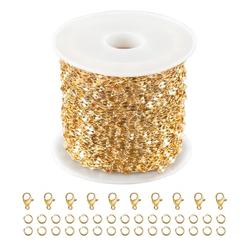 Kyutong 32.8 Feet Thin Stainless Steel Lip Chain Roll Gold Chain for Jewelry Making for Necklace Choker Bracelet DIY Jewelry Craft Supplies - color: Gold Lip
