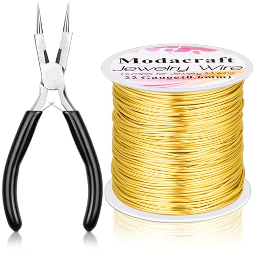 ModaCraft 22 Gauge Tarnish Proof Jewelry Wire Gold (164ft/50m) + 4-in-1 Professional Jewelry Pliers Set | Fade-Resistant Copper Craft Wire for Beading DIY Jewelry Making Supplies Kit - color: Gold, size: 22 Gauge