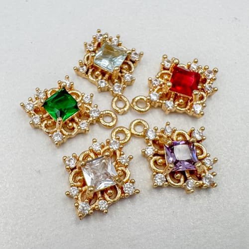 Zirconia Connector Charms Crystal Gold Plated Brass Links for Jewelry Making Bracelet Necklace Earring Pendant Craft Supplies DIY Accessories - color: RhombusA1-Mix-10Pcs