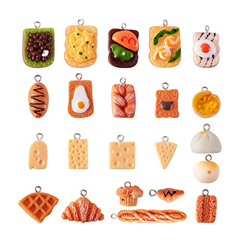 Craftdady Resin Plastic Miniature Food Snack Pendants Charms Ice Drink Juice Pendants Cute Bottle Fruit Keychain Charms Hang Ornament for DIY Craft Earring Bracelet Necklace Jewelry Making - color: Mixed Color Pastry Bread