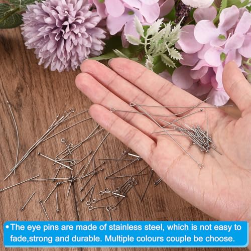 PATIKIL 200Pcs 304 Stainless Steel Jewelry Eye Pins 20mm 22 Gauge Silver Open Eye Pins for Jewelry Making DIY Craft Necklaces Bracelets Earrings - color: Silver, size: 20mm