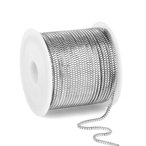 33FT Stainless Steel Box Chains Roll, 1.5mm 304 Stainless Steel Box Chain Spool Bulk for DIY Jewelry Making Necklace Bracelet - color: stainless steel, size: 1.5mm