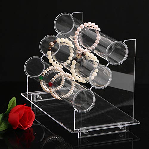 ChezMax Triple Tier Jewery Display Removable Bracelet Holder Jewelry Stand Necklace Stand Jewelry Towers and Watch Holder for Home Organization - color: D- Clear
