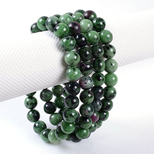 Justinstones 8mm Round Beads Stretch Bracelet 7 Inch Unisex - color: Ruby In Zoisite