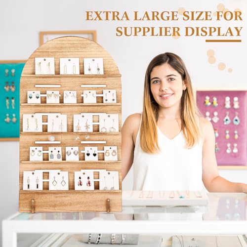 DoubleFill 5 Tier Wooden Earring Display for Vendor Arch Jewelry Display Stand Rack with Adjustable Height for Retail Selling - color: Brown