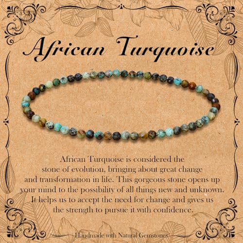 BONNY BOXX Natural Genuine Gemstone Faceted Round Beads Bracelets, 3mm Adjustable Stretchy Tiny Faceted Black Tourmaline Bracelet, Healing Crystal Reiki Chakra Dainty Jewelry Fashion Gifts - color: African Turquoise
