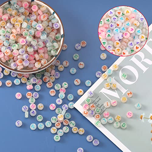 ToBeIT 1000pcs Letter Beads Alphabet Letter Bead Glow in The Dark Acrylic Bead Round 4X7mm UV Letters Beads Jewelry Findings Charms for DIY Bracelet Necklace Craft Making (Glow-Heart) - color: glow-heart