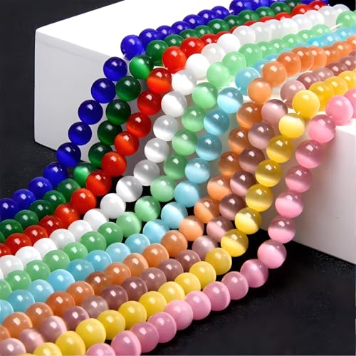 100pcs Golden Yellow Cat Eye Beads 8mm Round Semi Precious Stone Hole Size 1mm DIY Charm Spacer Beading Smooth Gemstone Loose Beads for Jewelry Making Bracelets Necklaces Earrings Crafting - color: Golden Yellow