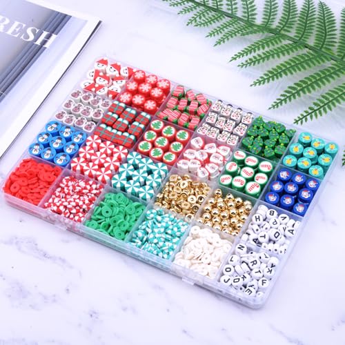 1480pcs Christmas Polymer Clay Beads Charms Friendship Bracelet Necklace Earring Jewelry Making kit, Accessories for Arts Crafts DIY Gifts for Women Girls - color: A4#Christmas