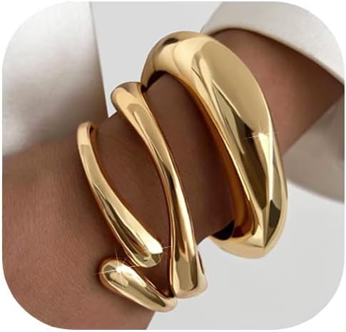 Gold Bangle Bracelets for Women Teens Trendy Chunky Adjustable Twist Cuff Bracelet Jewelry Gifts