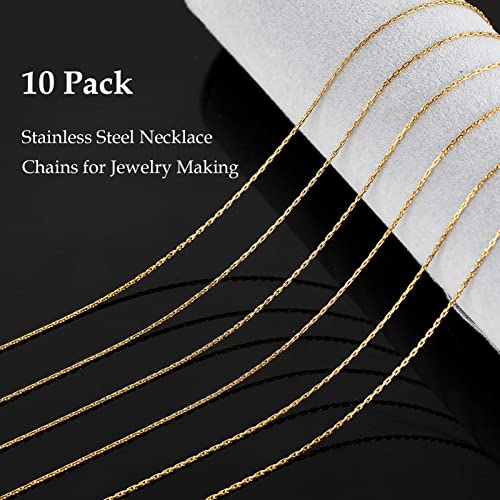UMAOKANG Gold Plated Stainless Steel Chains for Jewelry Making, Thin Cable Snake Jewelry Chain Bulk Men and Women Necklace Choker Chains (10 Pack, 18 Inch) - color: Gold, size: 18 Inch