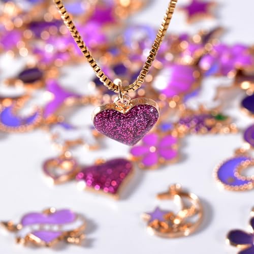 Bulk Gold Enamel Charms for Jewelry Making, Colorful Metal Charms Pendant for Bracelet Necklace and Crafting - color: Purple Theme