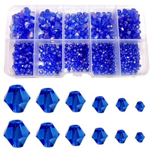 900pcs Crystal Bicone Glass Beads of AB Color (Royal Blue), Rondelle Beads Assorted Supplies Spacer Loose Beads for Jewelry Making Findings Bracelets Pendants (2mm, 3mm, 4mm, 5mm,6mm, 8mm) - color: Crystal Bicone Glass Beads: Royal Blue