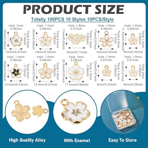 Craftdady Enamel Dangle Charms Pendant Food Animal Flower Cute Charms Colorful Metal Fruit Pendants Hang Ornament for Craft Bracelet Necklace Earring Key Chains Jewelry Making - color: White Flower