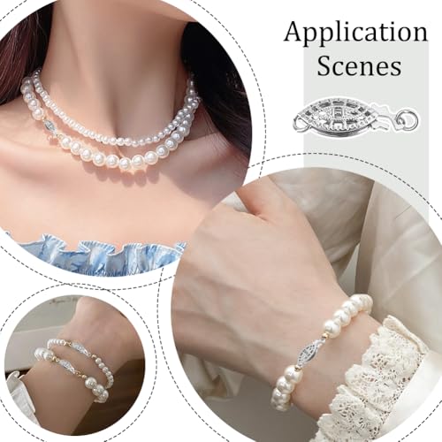 2 Pcs Brass Pearl Filigree Necklace Clasp, 15mm Platinum Plated Oval Filigree Fish Hook Clasp Horse Eye Jewelry Slide Clasps Bracelet Connectors for Necklace Bracelet Chain Jewelry Making - color: Platinum