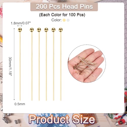MECCANIXITY 200Pcs Plated Ball Head Pins Jewelry Making 24 Gauge 30mm Wire Head Pins Brass Ball Head Pins End Head Pins for DIY Craft Necklaces Bracelets Earrings, Silver and Gold - color: Silver and Gold, size: 30mm