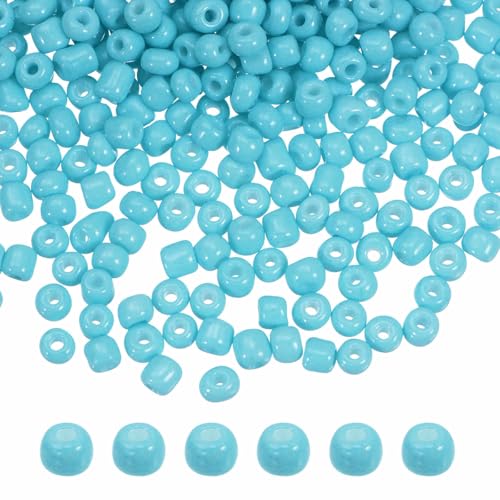 HARFINGTON 2000Pcs Small Glass Beads 6/0 4mm Loose Tiny Round Small Beads for Bracelet Earring Rings Jewelry Making, Light Blue - color: Light Blue