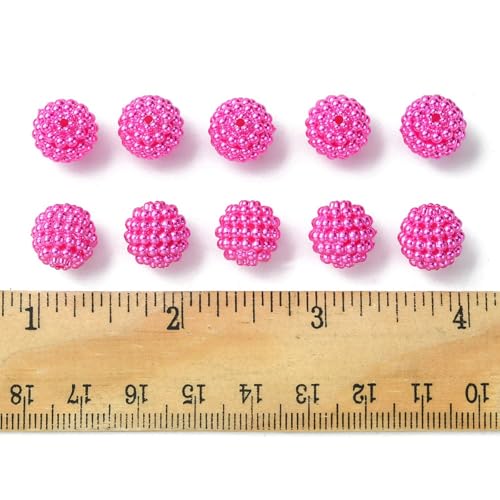 40pcs Round Acrylic Berry Beads, 12mm Large Chunky Bubblegum Beads Loose Spacer Ball Bead for Jewelry Making Earrings Necklaces Bracelets DIY Beading Crafts, Fuchsia - color: Fuchsia