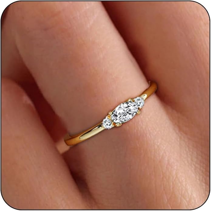 14k Gold Plated Birthstone Rings for Women Dainty Stackable Rings Non Tarnish Thumb CZ Emerald Green Gemstone Ring Cute Jewelry Birthday Valentine Gift for Mother Daughter Band Size 6-11