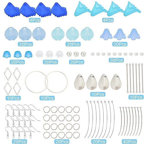 SUNNYCLUE 1 Box Make 10 Pairs Flower Petal Earrings Making Kit Blue Flower Petal Charms Acrylic Bead Caps with Pearl Beads Geometric Linking Rings for Women Beginners DIY Earring Jewelry Making - color: Diy 10 Pairs Blue Themed Acrylic Flower Earrings