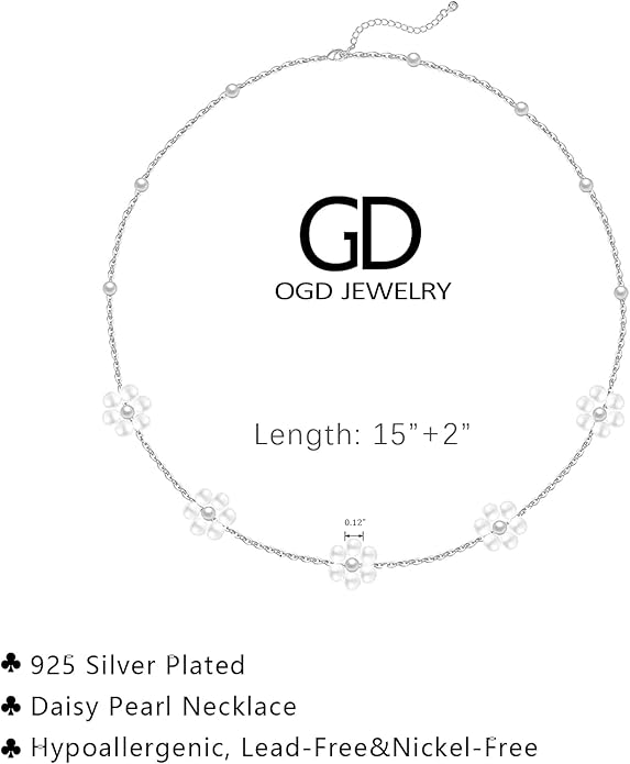 OGD Gold Pearl Necklaces Set for Women 14K Gold Plated Dainty Layered Pearl Cute Daisy Pearl Choker Gold Necklace Gifts for Women Gold Trendy Jewelry Gifts