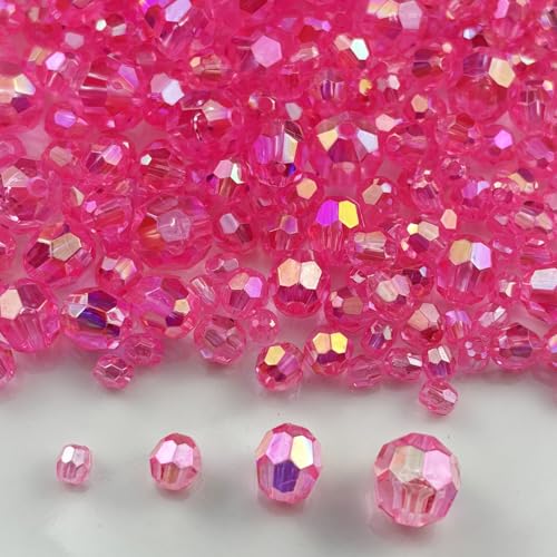 1800pcs Acrylic Faceted Round Beads 4mm 6mm 8mm 10mm AB Colors Glossy Acrylic Round Spacer Beads with Hole for DIY Bracelet Necklace Jewelry Making Supplies Handmade Craft(Dark Pink AB) - color: Dark Pink AB