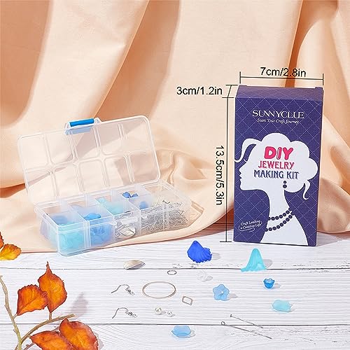 SUNNYCLUE 1 Box Make 10 Pairs Flower Petal Earrings Making Kit Blue Flower Petal Charms Acrylic Bead Caps with Pearl Beads Geometric Linking Rings for Women Beginners DIY Earring Jewelry Making - color: Diy 10 Pairs Blue Themed Acrylic Flower Earrings
