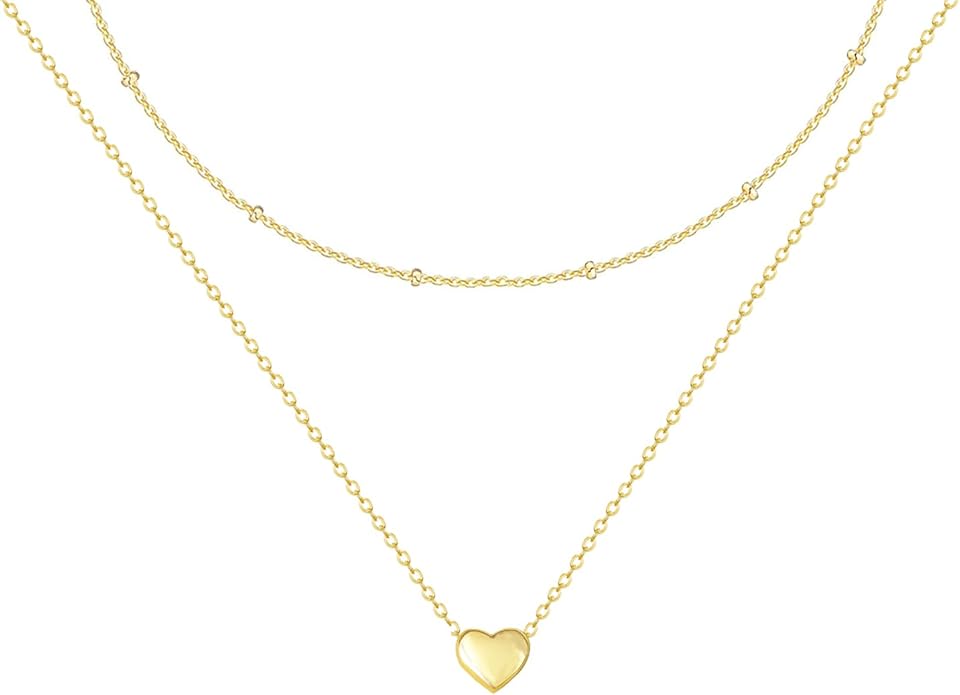 OGD Heart Necklace for Women, 14K Gold Plated Layered Tiny Puffy Heart Pendant Necklace Cute Chunky Heart Choker Necklace Simple Gold Necklace Jewelry for Women Trendy Gift